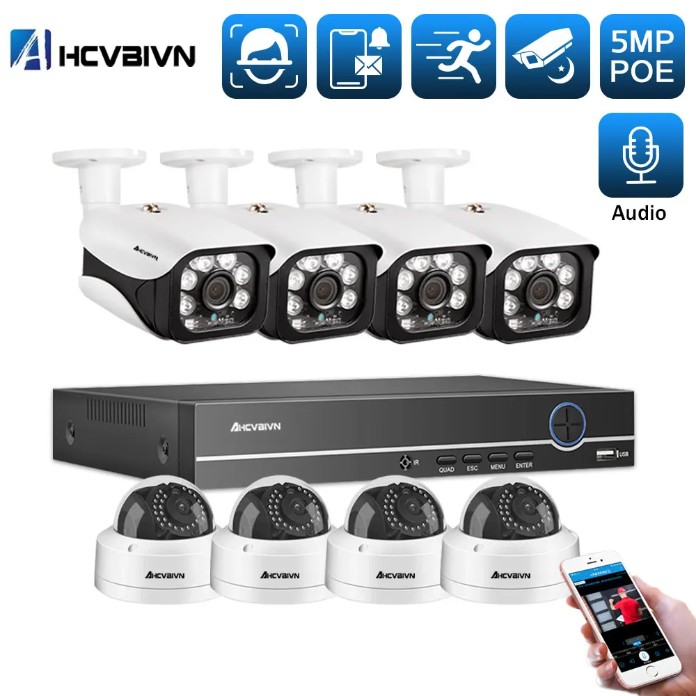 

H.265 8CH POE NVR Kit CCTV Security System Audio Sound 5MP IR IP66 Waterproof Outdoor IP Camera Plug&paly Video Surveillance Set