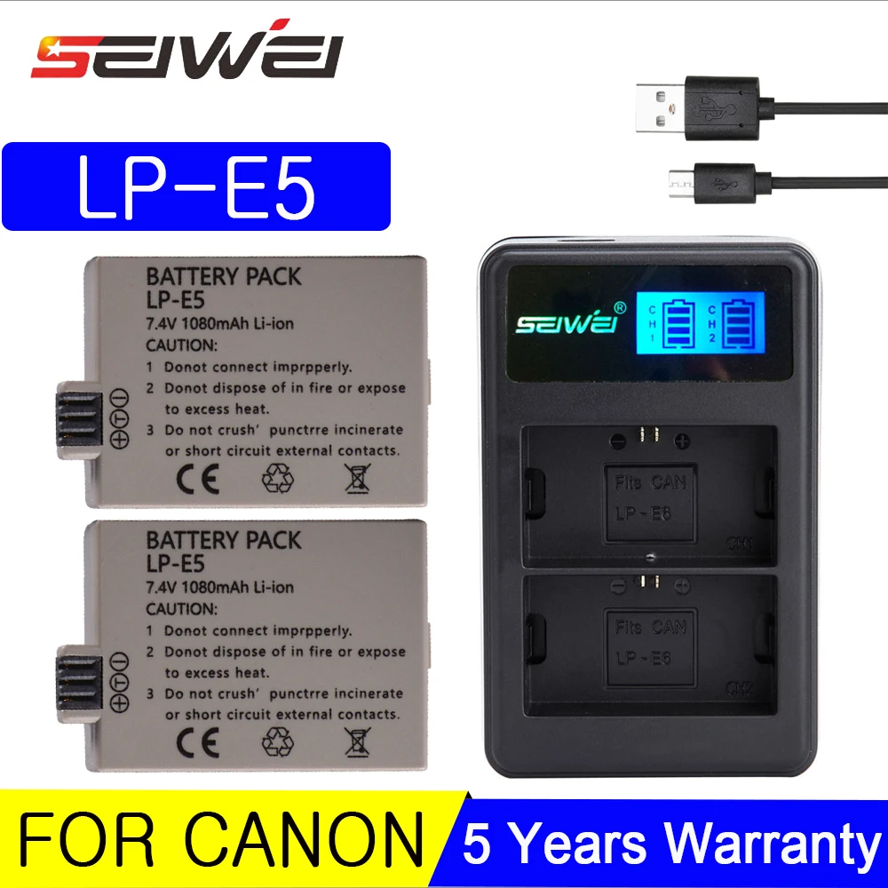 7 4 в 1080 мАч LP E5 батарея для цифровой камеры + ЖК Зарядное устройство USB Canon 450D 500D 1000D