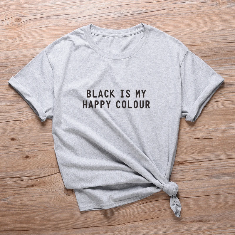 Женская футболка со слоганом Black Is My Happy Color женские винтажные хлопковые топы