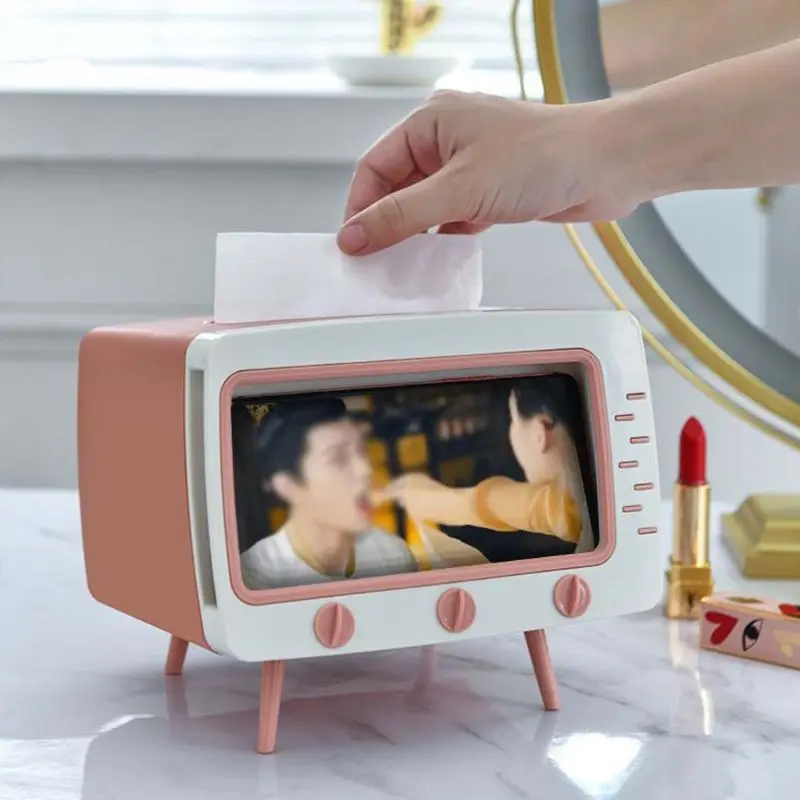 

Nordic TV Tissue Box Desktop Paper Holder Dispenser Storage Napkin Case Organizer with Mobile Phone Holder Household Storage Box