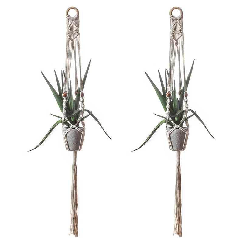 

2 шт. ручной работы Подвеска для растений из макраме Крытый Настенное подвесное Кашпо Корзина цветочный горшок держатель домашний декор под...