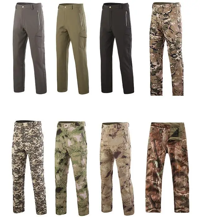 Мужские тактические камуфляжные флисовые брюки с защитой от ветра и