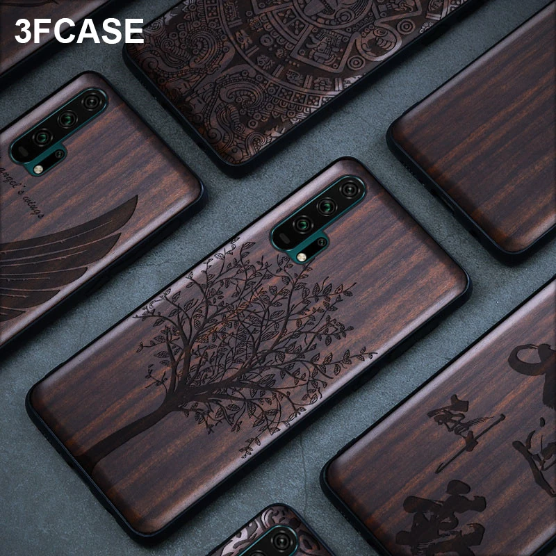 Противоударный настоящее дерево телефон чехол для Honor 20 Pro роскошный черный