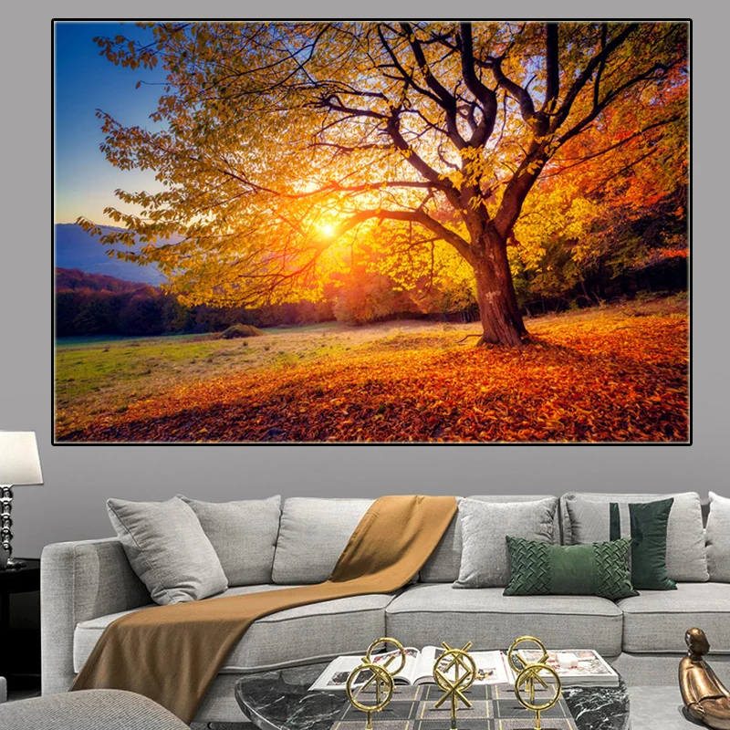 

Sunset Beautiful Scenery Canvas Painting Tree Nature Landscape Posters Print Wall Art Picture For Living Room Decor Cuadros