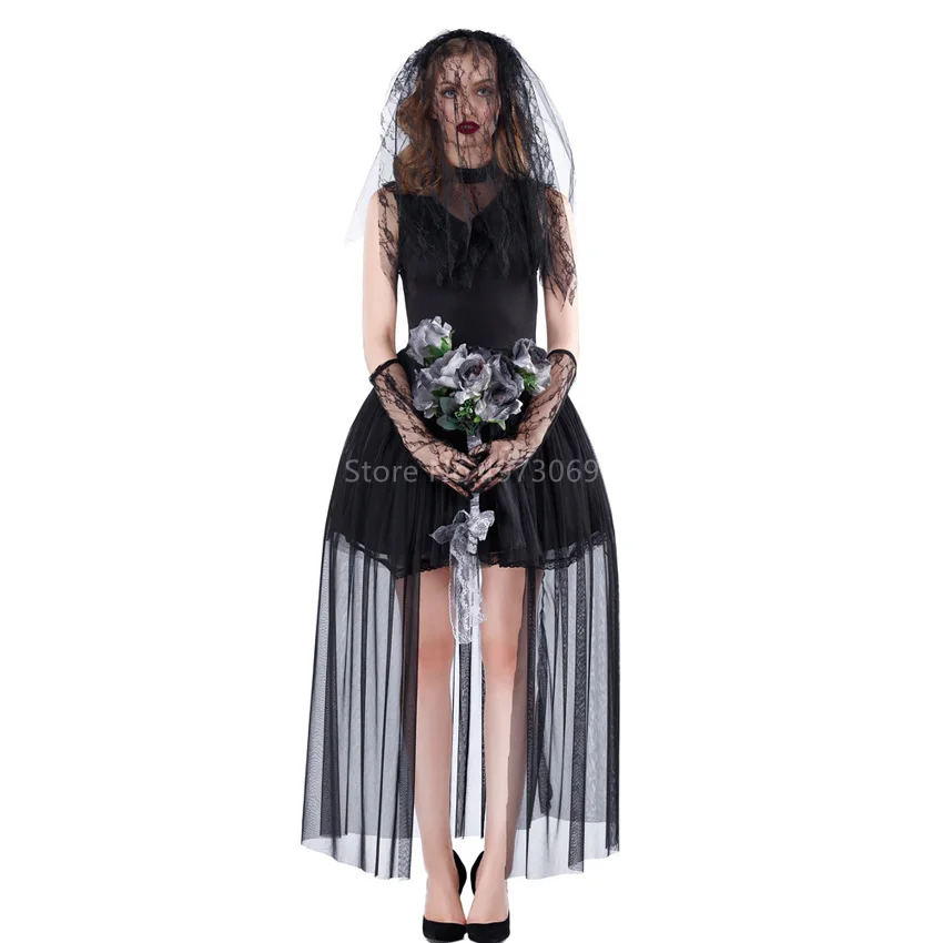 Костюмы на Хэллоуин для женщин черный призрак невеста зомби ведьма маскарадный