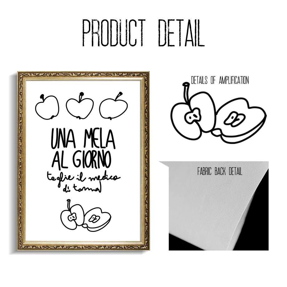 Черно белая ложка китайская пословица Apple Настенная живопись на холсте
