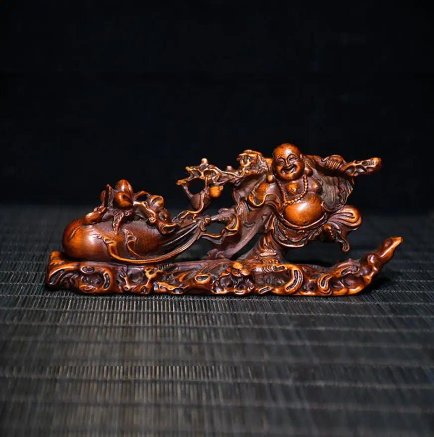 

Old antique antique Chinese style living room study decoration boxwood wood carving pull belt Buddha ornaments