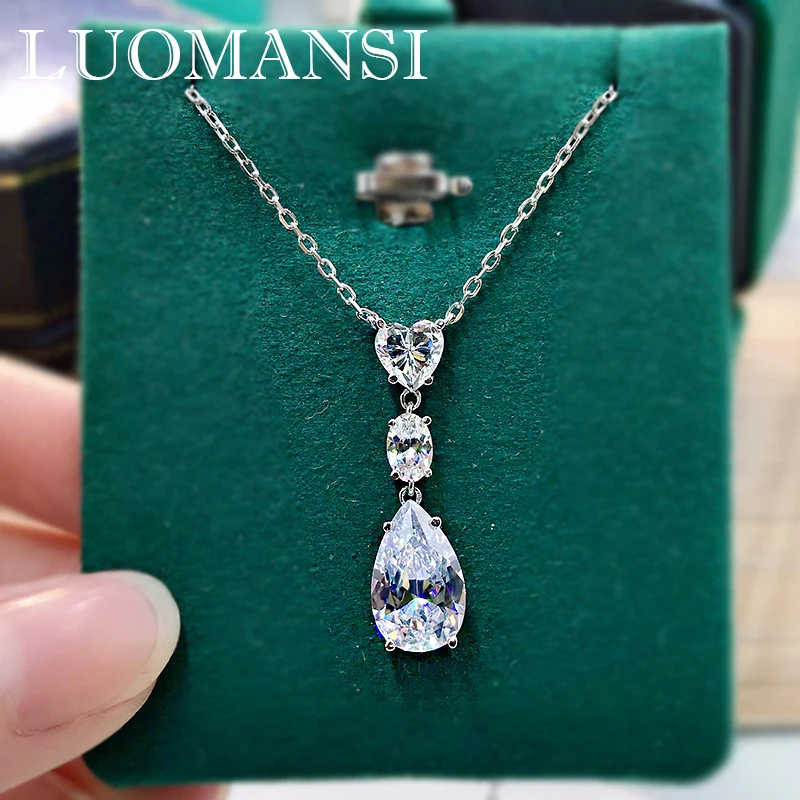 

Luomansi 8*13MM Water Drop High Carbon Diamond Pendant Necklace S925 Silver Fine Jewelry Woman Wedding Party Birthday Gift