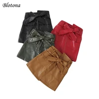 blotona kidsa line skirt toddler solid color high waist midi skirt with pockets and waist belt half dress for fall winter