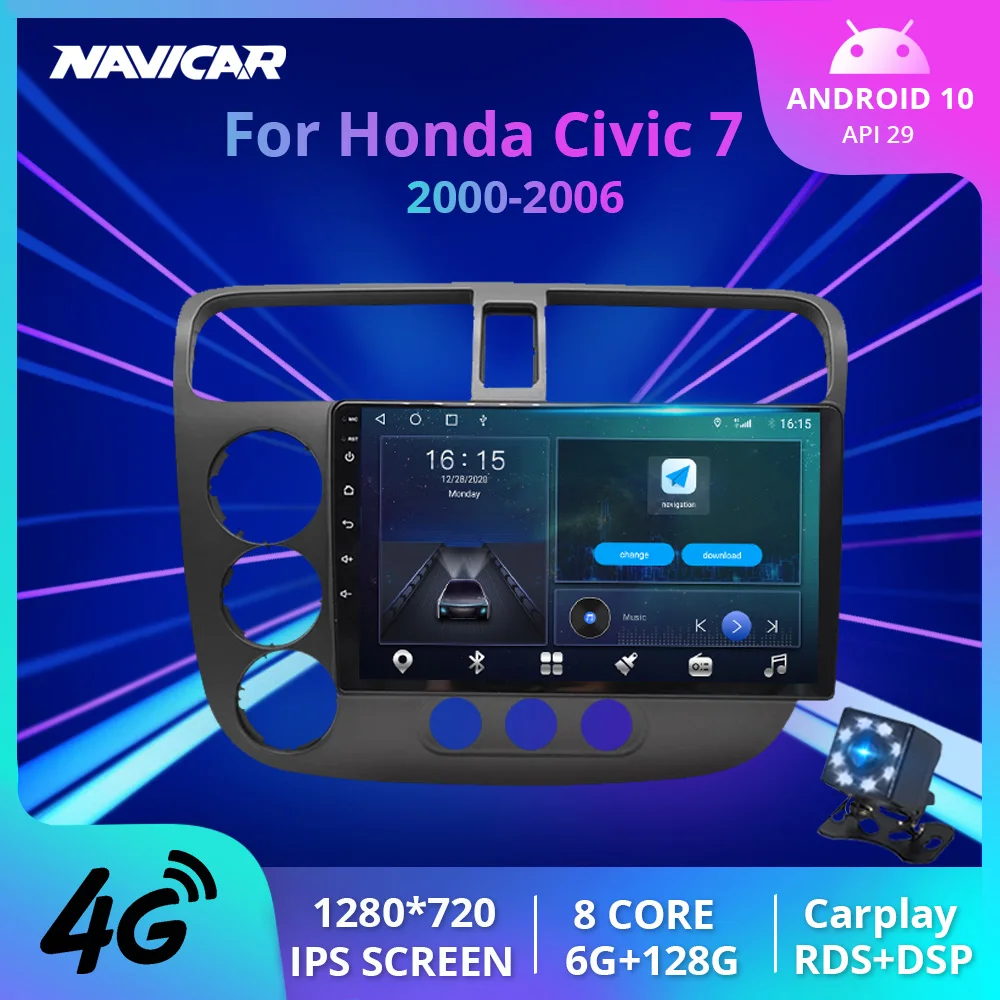 Автомобильный радиоприемник 2DIN Android10 для Honda Civic 7 2000 2006 GPS навигация