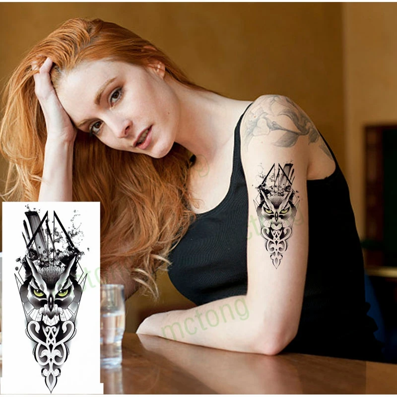 Водонепроницаемый временная татуировка Стикеры Сова кластера с цветами Harajuku