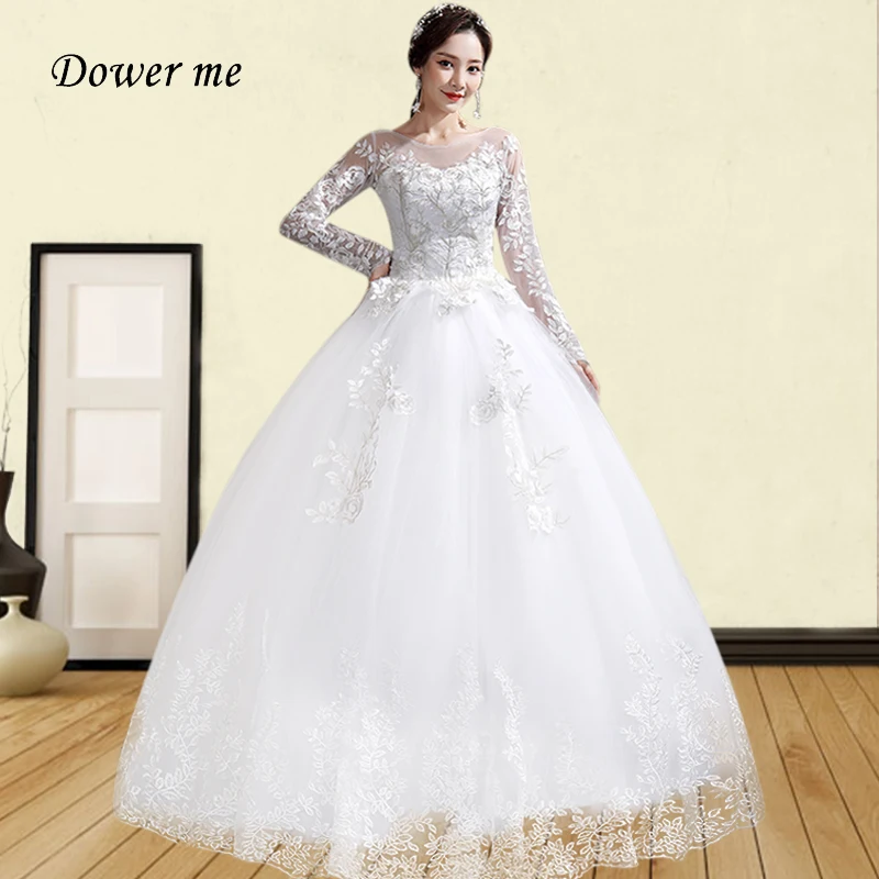 

Long Sleeve Wedding Dresses GR744 Embroidery Lace Wedding Dress Plus Size Bridal Gowns Elegant White Vestido De Novia 2020