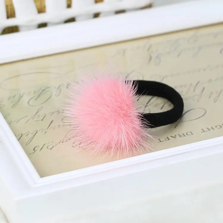 Женская резинка для волос из натурального меха норки с шариками Корейская