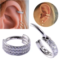 1pc crystal cartilage earring 316l surgical steel carved zircon septum clicker nose ring hoop segment ring daith ring piercing