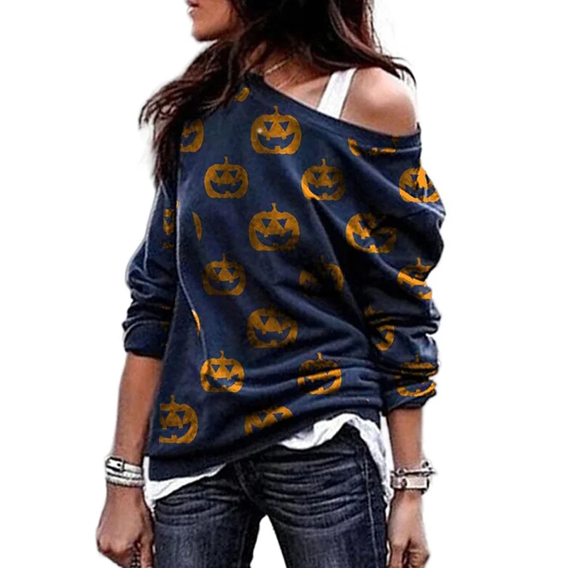 

Kalenmos Sweater Women Halloween Goth Cartoon Print Round Neck Pullover Long Sleeve 2021 Fall New Ladies Sweatshirts Vintage