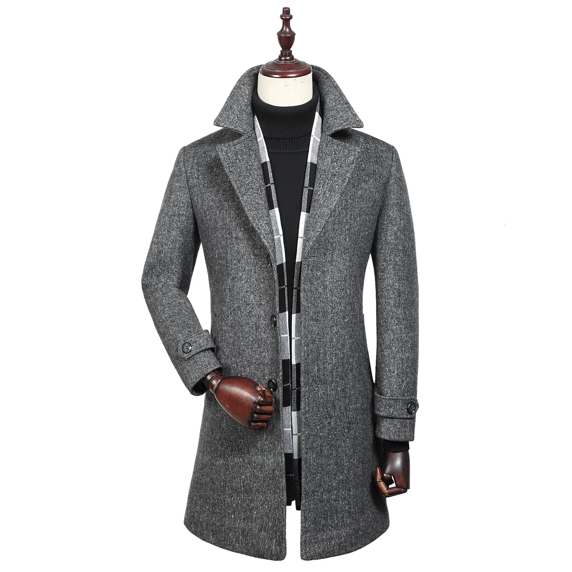 

2020 Winter new middle-aged men's woollen and woollen coat business leisure long coat men's clothing wholesale