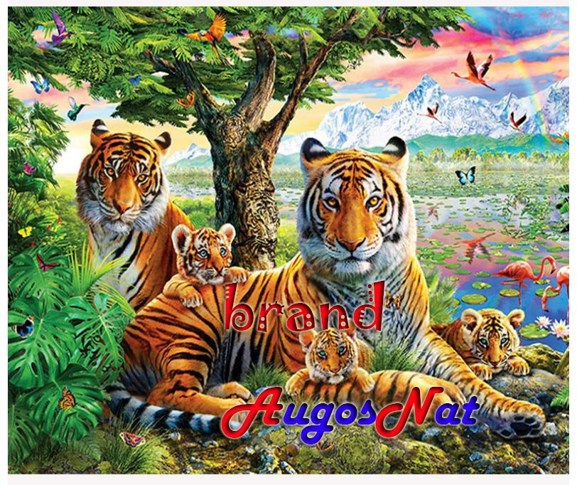 Пейзаж картина выложенная алмазами красочные Тигры животные горный хрусталь
