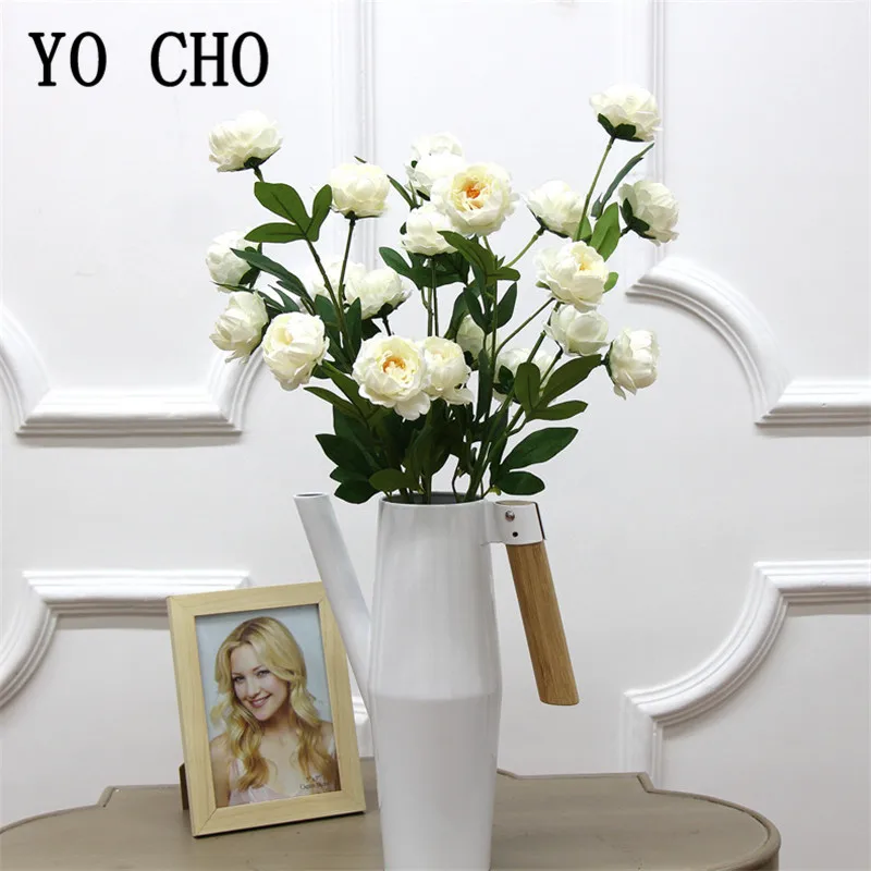 YO CHO 7Heads Artificial Peony Silk Flowers Branch Wedding Fake Flower for Home Christmas Decoration Faux Shop | Дом и сад