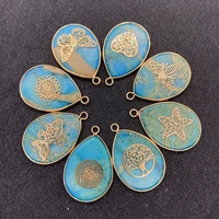 natural semi precious stone pendant drop shaped blue shoushan stone single hole pendant for diy necklace jewelry making 23x35mm