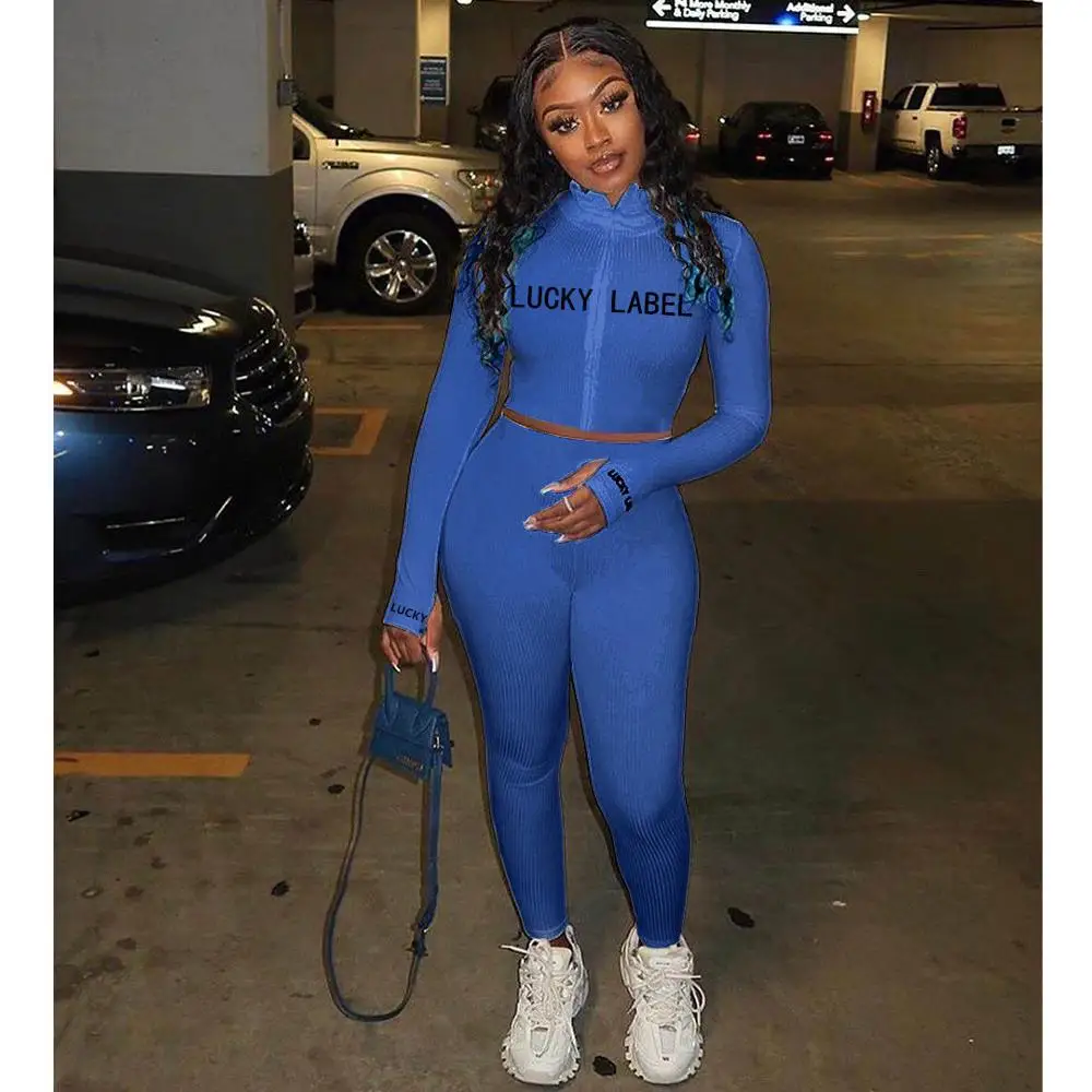 

Autumn new fashion letter print leisure sports two piece set slim o-neck long sleeve T-shirt and trousers women's set