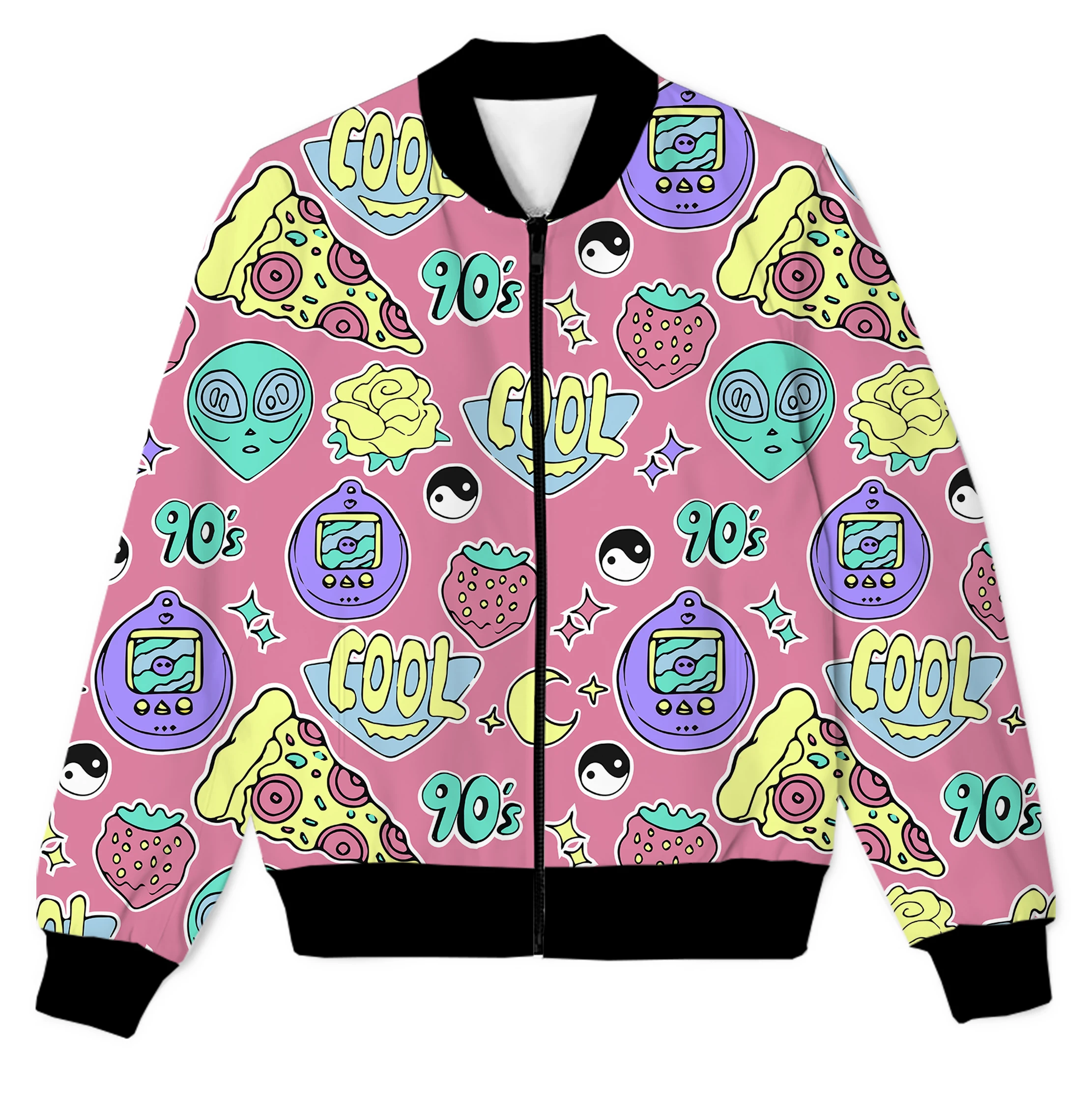 

REAL American SIZE 90s Theme Pizza Dreams Sublimation Print Zipper Up Jacket Plus Size 4XL 5XL 6XL