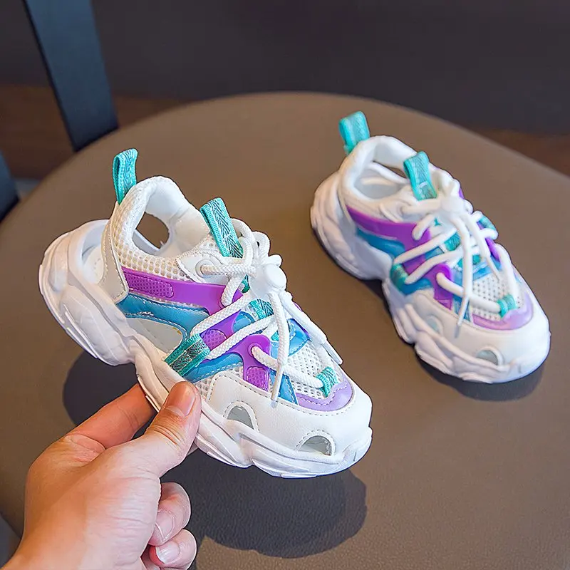 

2021 модные кроссовки для девочек, дышащая сетчатая прогулочная обувь для детей, нескользящая Мягкая Спортивная обувь для бега, Детские уличн...