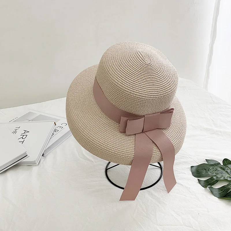 202103-dudu new summer  Hepburn style  Lampshade modeling sweet bowknot leisure lady  paper bucket cap women  fishermen hat