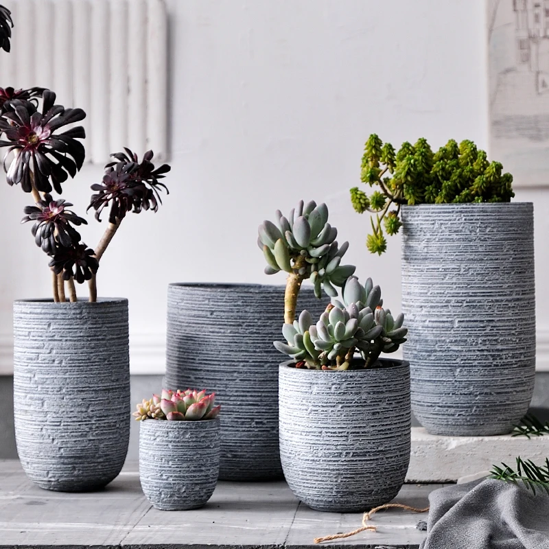 

Black Plant Pot Cement Large Drain Cactus Shabby Chic Outdoor Flowerpot Tree Europe Orchid Macetero Balcony Decorations