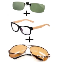 3pcs comfortable wooden squared frame reading glasses for men women pilot polarized sunglasses driving sunglasses clip