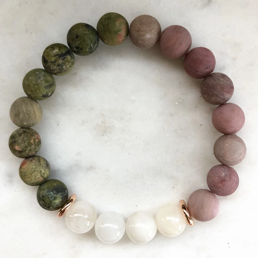 MG0853 Браслет из лунного камня 8 мм матовый браслет Unakite Rhodonite Energy Mala женский для