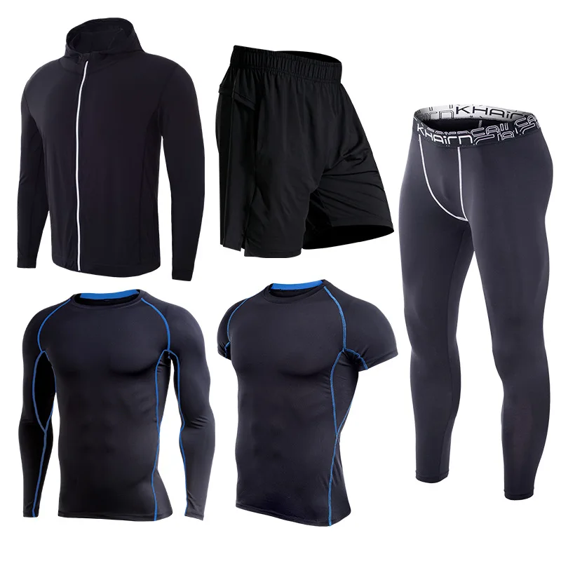 5-blue Мужская спортивная одежда, костюмы, спортивные колготки, одежда для тренировок, спортивный комплект для бега, спортивный костюм для бега, сухой крой, большие размеры - Цвет: 5-blue