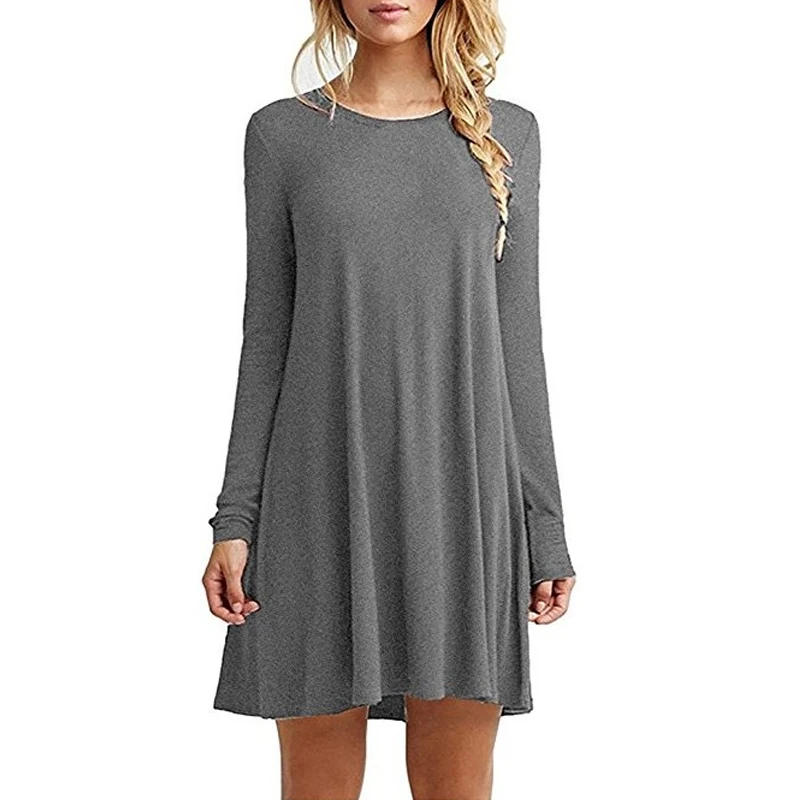 

Women's Dresses Autumn Winter Long Sleeve Plue Size O-Neck Warm Slim Solid Color Women's Dress 2020 Fashion New Hot Style