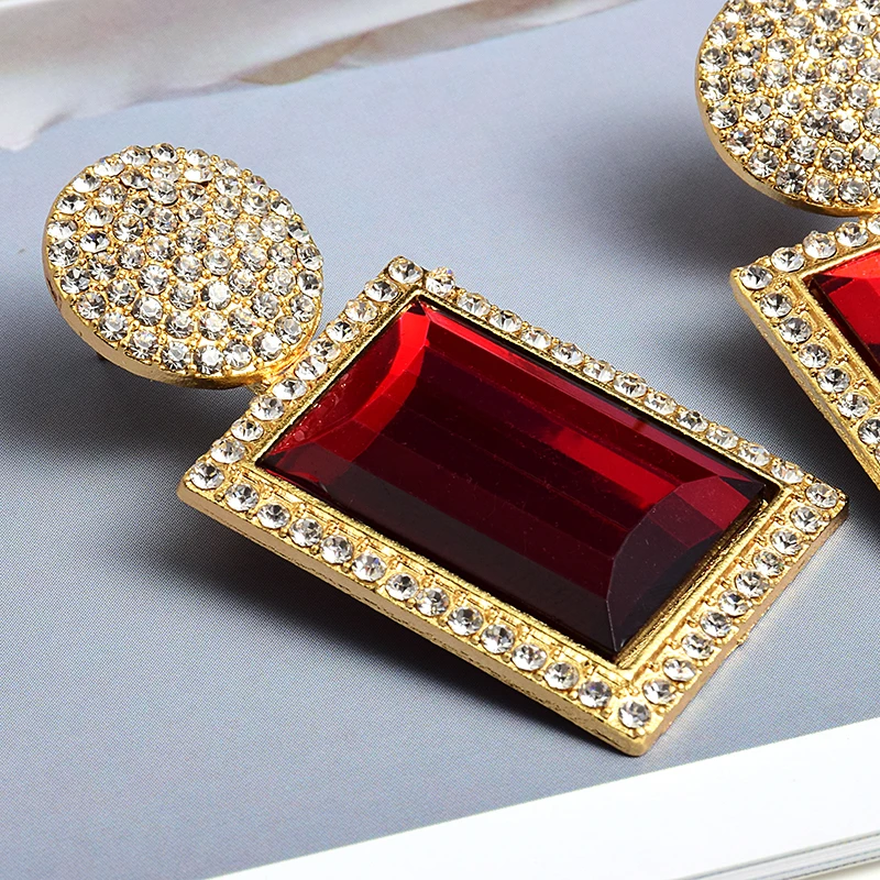 Серьги из металла с цветными кристаллами женские геометрический дизайн хороший