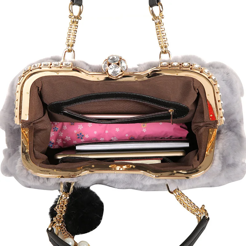 Winter Faux Fur Rabbit Hair Clutch Bag Korean clutch bag banquet fashion handbags Elegant women's wallet purse | Багаж и сумки