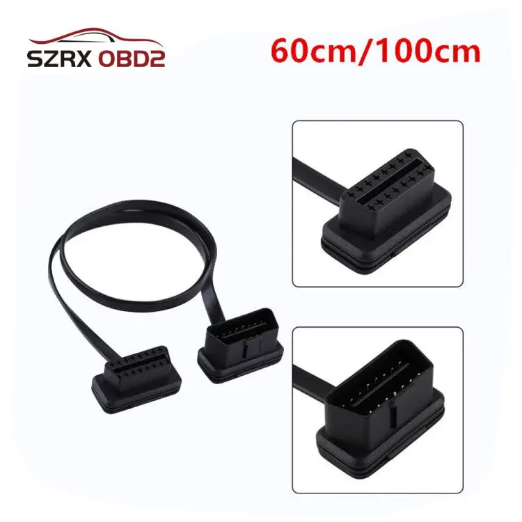 

100cm 60cm Flat Thin As Noodle OBD2 OBDII OBD 16Pin ELM327 Male To Female Elbow Extension Cable Diagnostic Scanner Connector