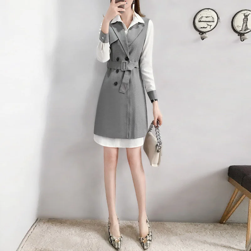 2019 Ранняя осень новый костюм женская модная рубашка с длинными рукавами платье