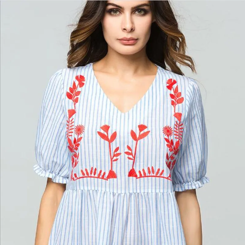 Длинное платье трапециевидной формы с высокой талией в Вертикальную Полоску