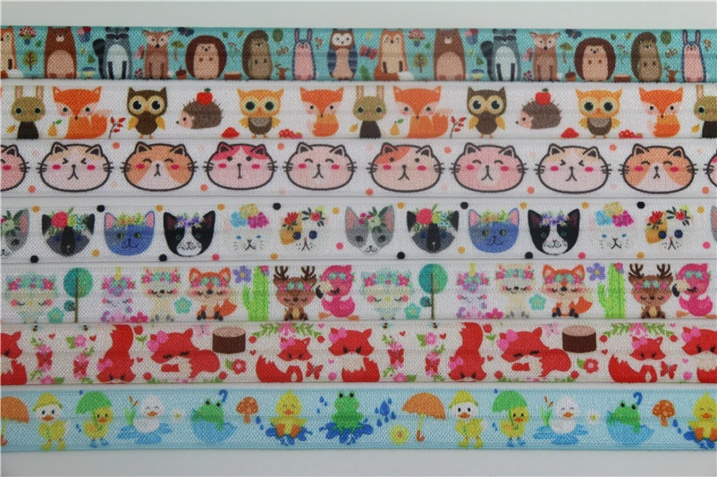 Эластичная Повязка на голову с принтом животных лисы утки кошки 5/8 дюйма 5 ярдов |