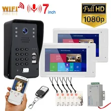 2 Monitors 7 inch Wifi Wireless Video Door Phone Intercom System with Wired Fingerprint RFID AHD1080P Door Access Control System