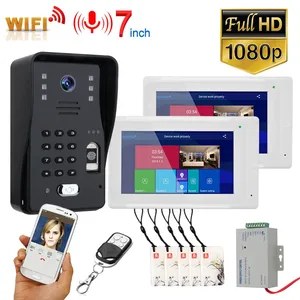 2 monitors 7 inch wifi wireless video door phone intercom system with wired fingerprint rfid ahd1080p door access control system free global shipping