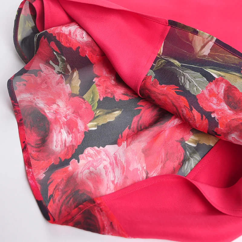 VOA 2018 Spring Summer New Vintage Chinese Style Embroidery Print Slim Dress Red Heavy Silk Plus Size Women Midi A7578 | Женская одежда