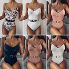 Цельный купальник, Женский Монокини, купальный костюм с ремнем в рубчик, бикини с пуш-ап, купальный костюм, боди, купальник, женский купальник