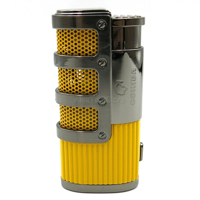 COHIBA элегантный Gridding Stripes ветрозащитный 3 фонарь Jet Flame многоразовая зажигалка с сигарой и подарочной коробкой