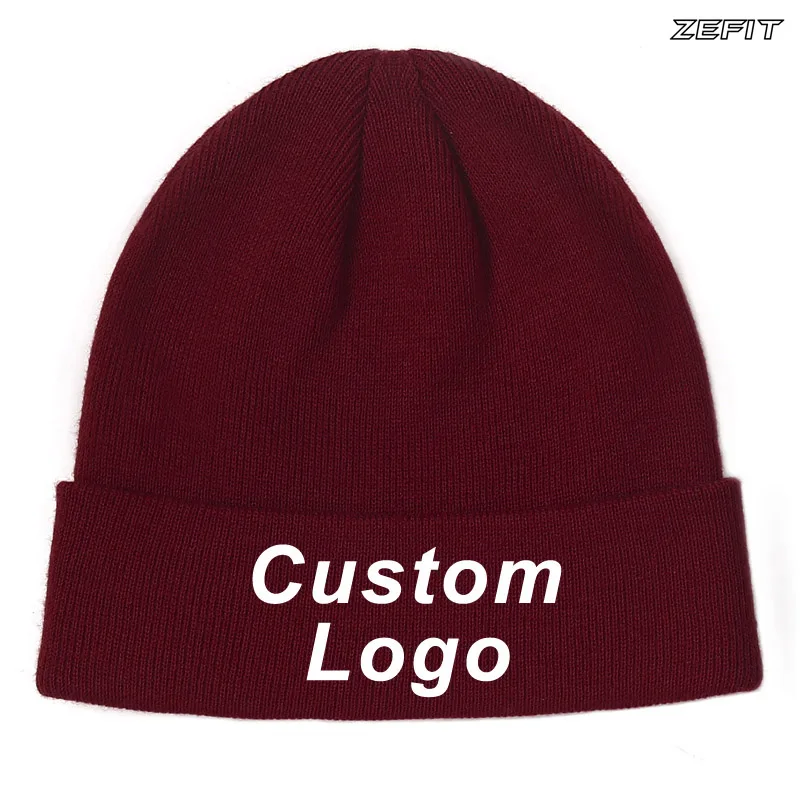 Winter Outdoor Skiing Hats Autumn Cold Weather Roller Skating Sport Custom Logo Popular Baseball Burgundy Color Beanie Caps