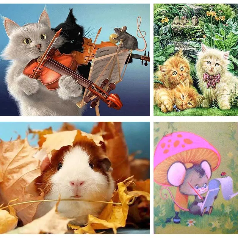 

Full Drill Square Round 5D DIY Diamond Painting Playing Cat 3D Diamond Embroidery Mouse Leaf Pattern Home Decor Cross Stitch