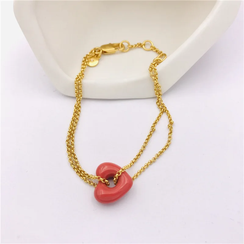 

Women genuine gold plated chain bracelet with heart glaze process bangles jewelry