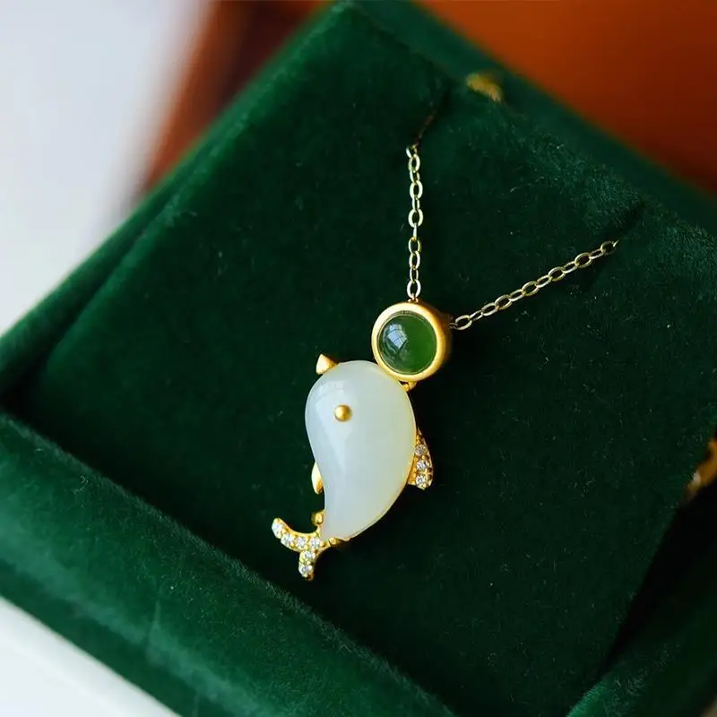 

Lucky Dolphin Natural Hetian Jade Little Dolphin Pendant Sterling Silver Gilding Necklace Cute Wild Female Clavicle Chain