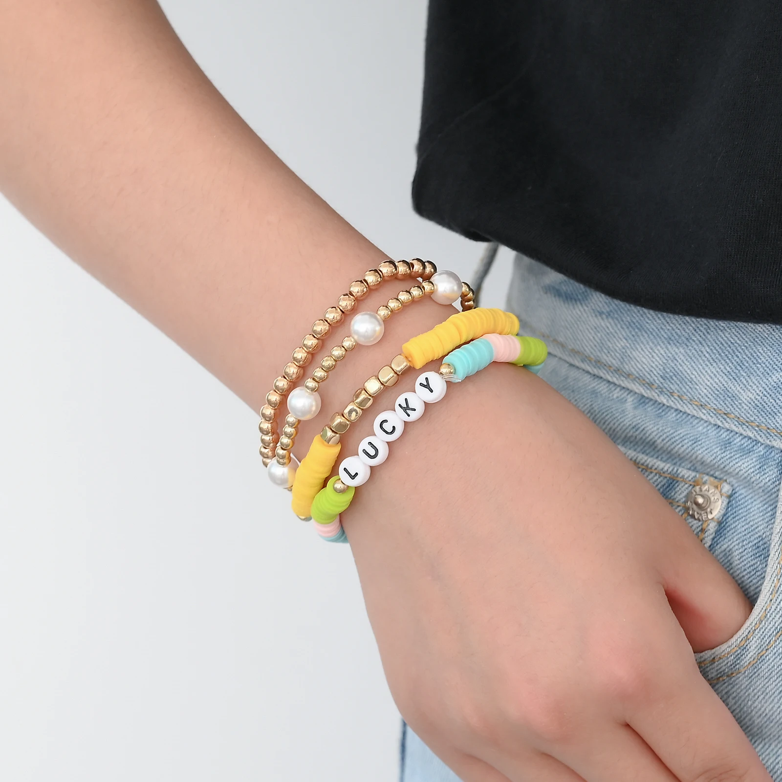 4 шт./компл. Модный Набор браслетов из жемчуга с надписью на удачу женские