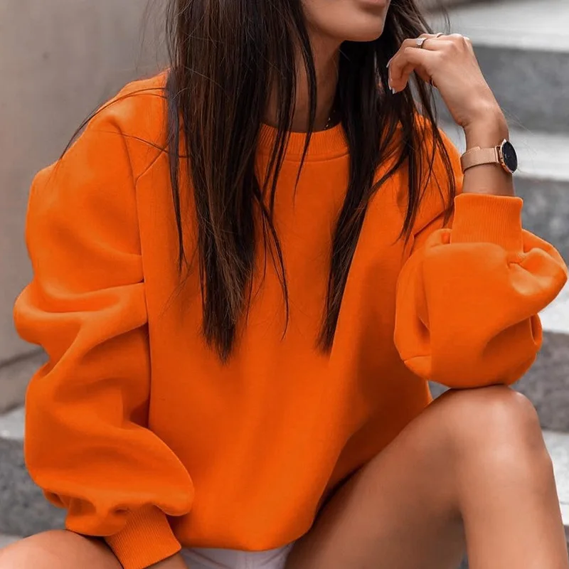 

New FashionWinter Street Fashion Outwear Hoodies Neon Orange Autumn Hoodie Long Sleeve Women Pullovers Sweatshirts