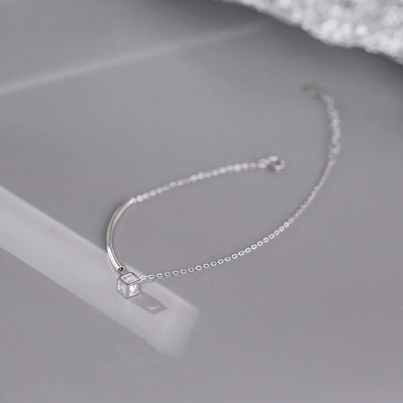 

925 стерлингового серебра звено цепи с украшением в виде кристаллов площади браслет из бисера браслет, браслет на запястье для женщин девоче...